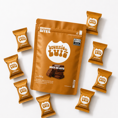 Pacote de Bites com doce de leite do Brownie do Luiz com 8 mini brownies, 200 g