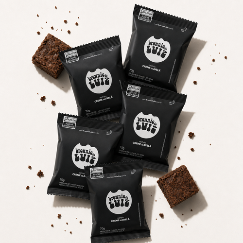 Cinco brownies recheados com creme de avelã do Brownie do Luiz em embalagens individuais de 70 g