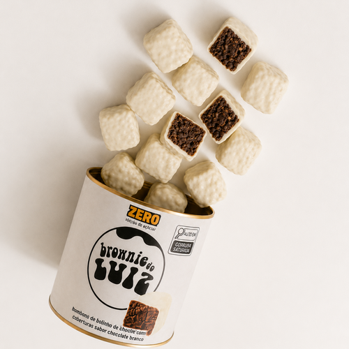 Bombons zero adição de açúcar com cobertura sabor chocolate branco do Brownie do Luiz, 120 g