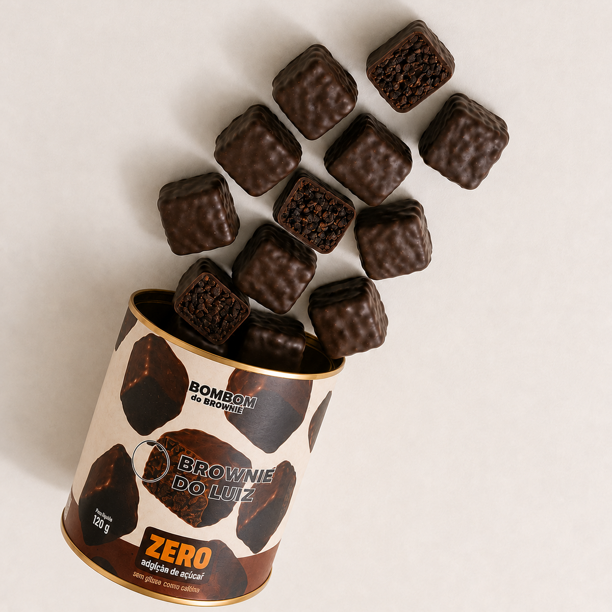 Bombons zero adição de açúcar com cobertura sabor chocolate meio amargo do Brownie do Luiz, 120 g