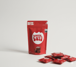 Brownie Bites original 160g do Brownie do Luiz, embalagem vermelha com 8 mini brownies de 20g cada, produto em destaque